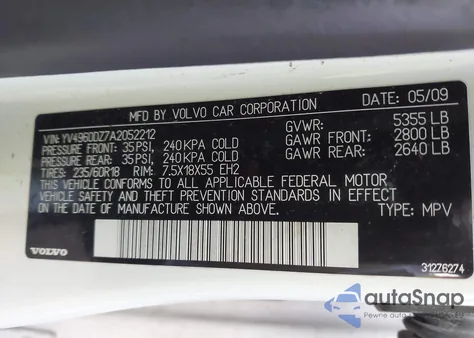 2010 Volvo Xc60 3.2 from USA, damaged, VIN YV4960DZ7A2052212